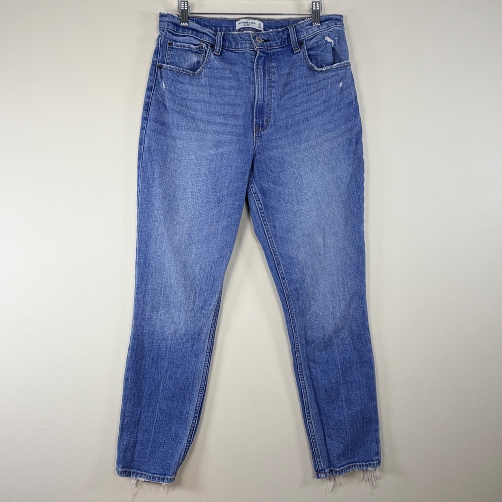 Abercrombie & Fitch The Skinny High Rise Jeans 31/12R Blue Distressed Raw Hem